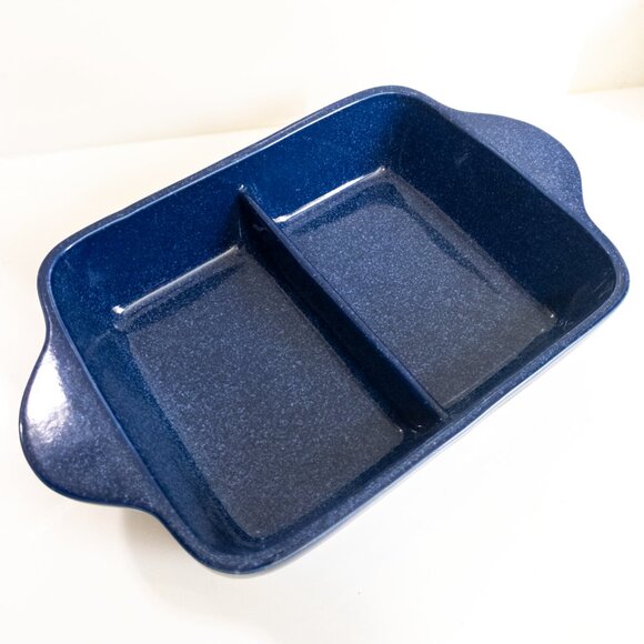 Cobalt Blue Stoneware Divided Serving Dish Oven Tableware Cookware Kitchen WK06 - Picture 2 of 5